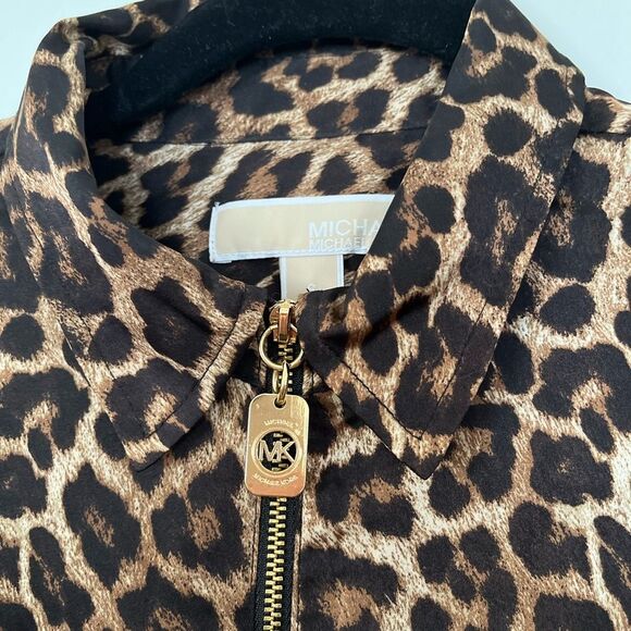 Michael Kors leopard print full zipper blouse/cardigan, excellent condition, S - Picture 2 of 11